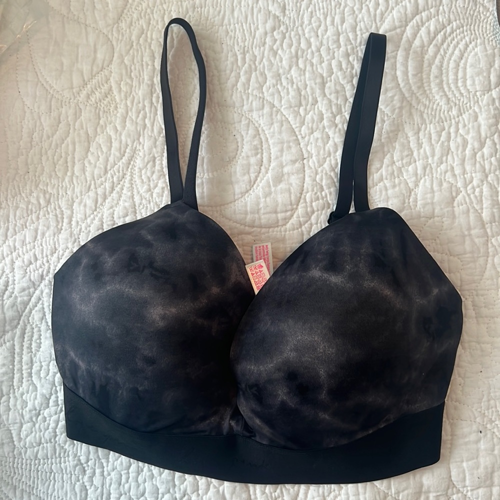 NWT PINK Victoria’s Secret padded bra 34DD tie dye black color with pink lining